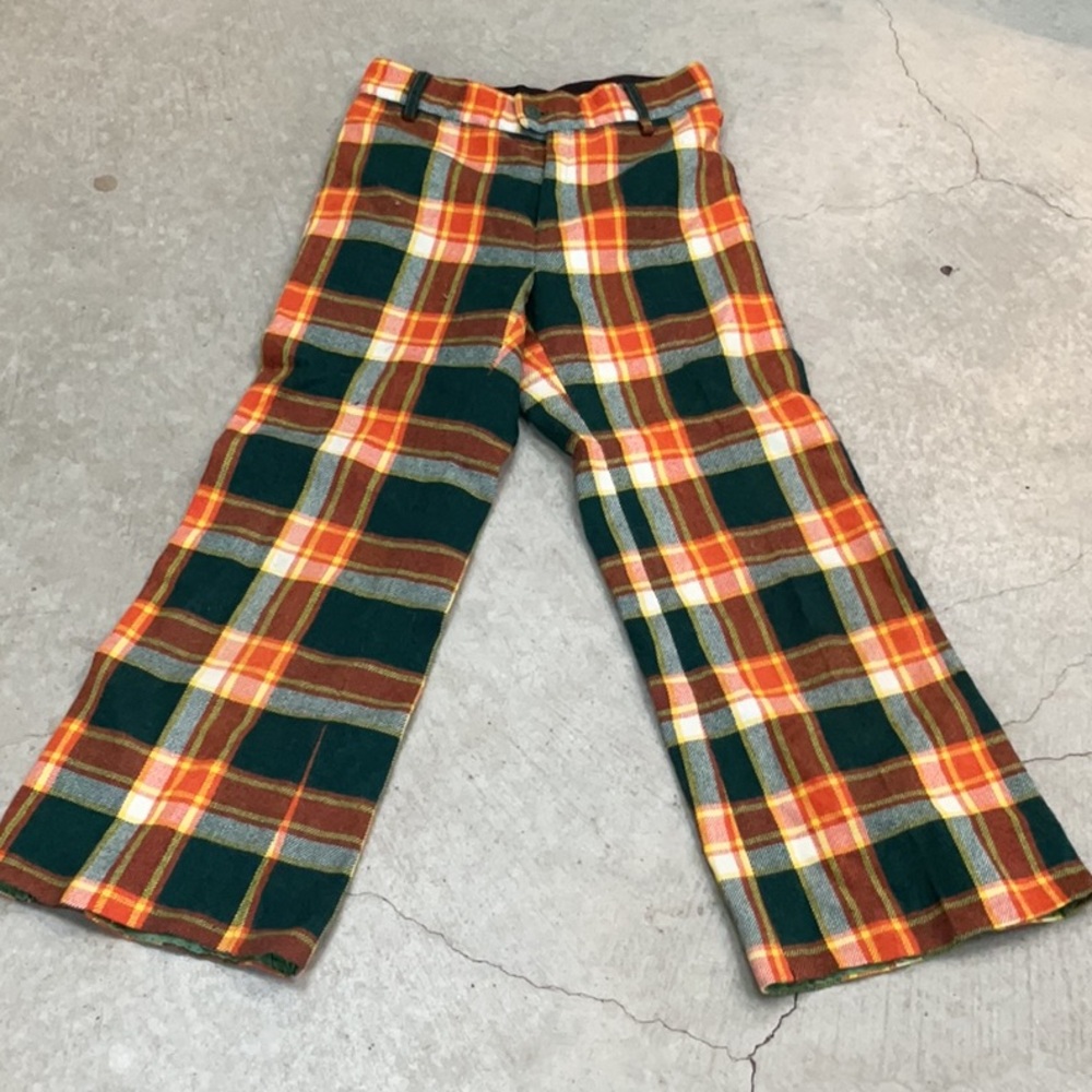 Girls Plaid Flare Pants in Green and Orange